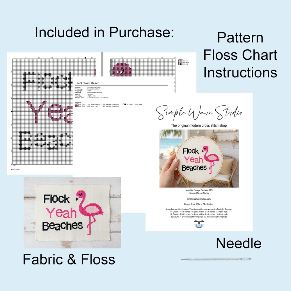 Pink Flamingo – "Flock Yeah Beaches" Quote Counted Cross Stitch Kit - Picture 5 of 5